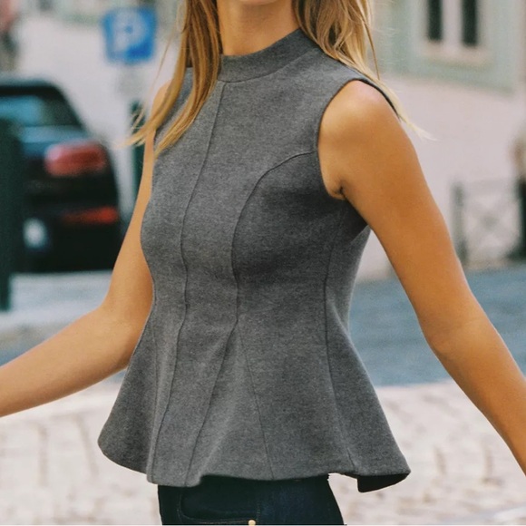 Zara Gray Sleeveless Tank Soft Peplum Top - Picture 3 of 9